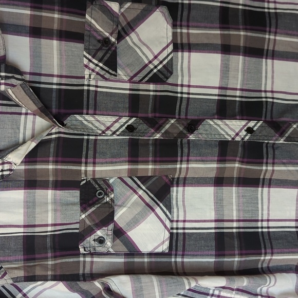 Burnside Purple & Black Plaid Button Short Sleeve Shirt L - Picture 3 of 5
